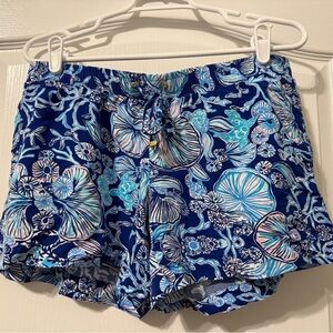 Lilly Pulitzer Katia Shorts Lapis Lazuli Blue Beach Shells EUC